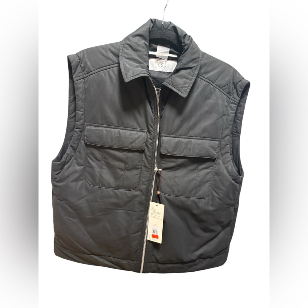 Calia Women's Pure Black Fashion Zip Vest Size S ~ Water Repellent ~ BNWT, New